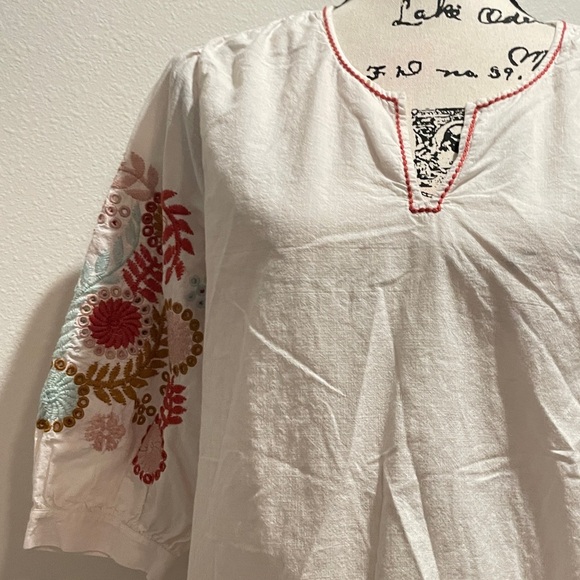 Madewell Blouse White Colorful Embroidered Popover Sleeve Hippie 70’s Vibes Sz M - Picture 15 of 15